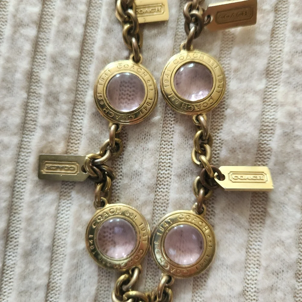 Vintage Rare Coach 1941 Pink Glass Snaphead Cabochon Necklace 🔥 - Picture 13 of 16